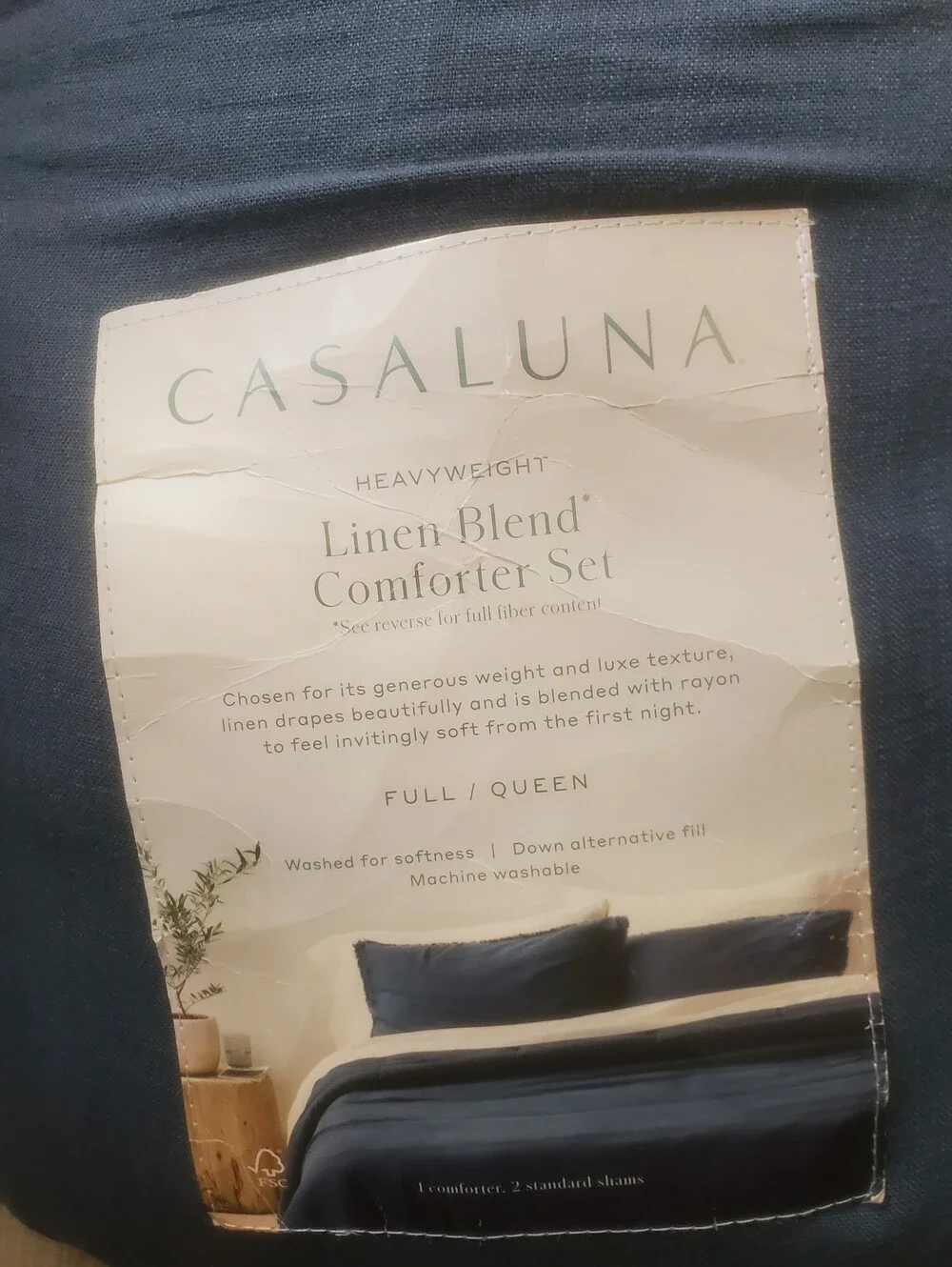 Casaluna Full/Queen Heavyweight Linen Blend Duvet Cover And Sham Ser Dark Blue